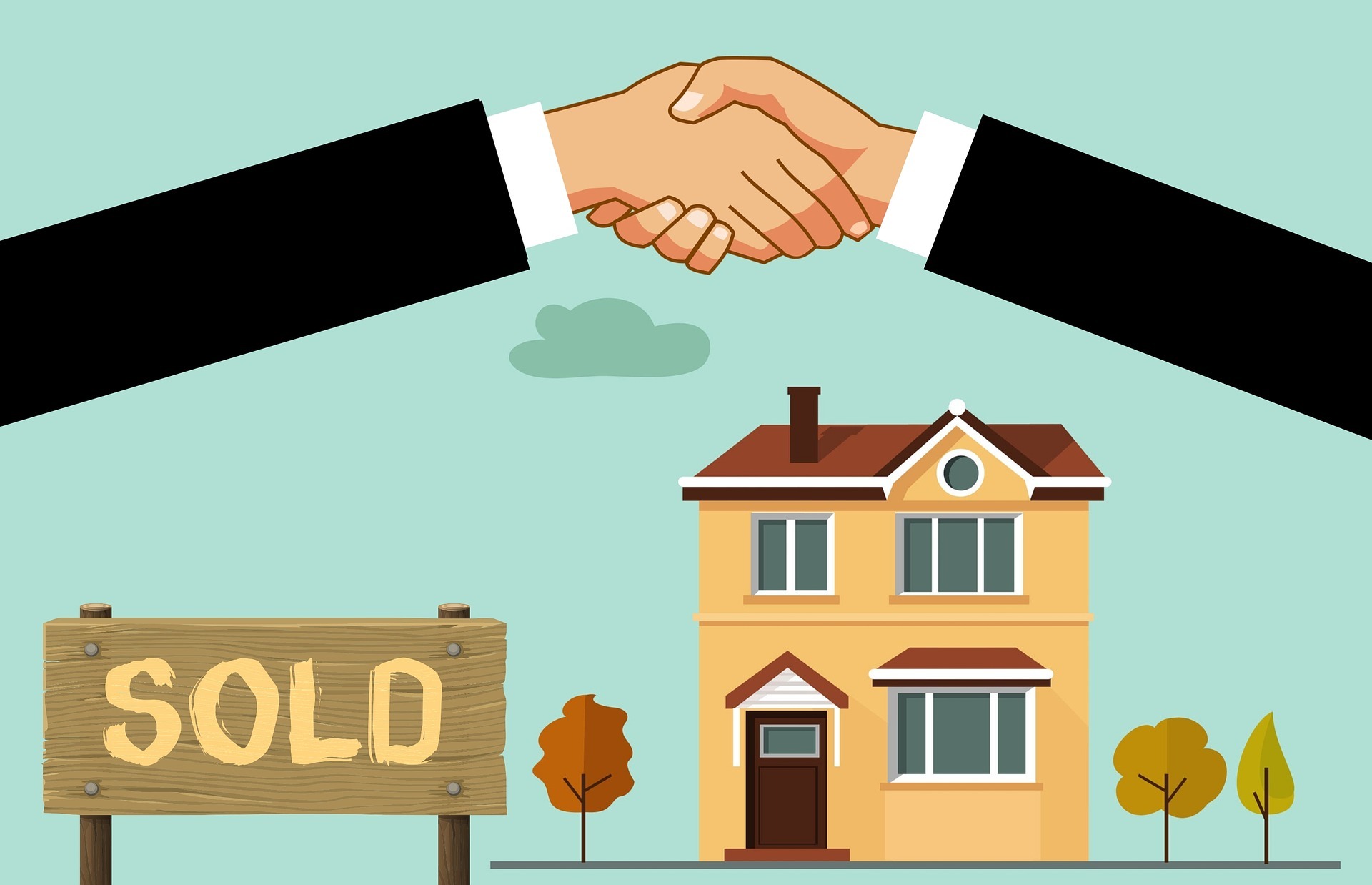 animated picture of hands shaking on the sale of a home