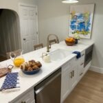 white kitchen countertop with gold hardware