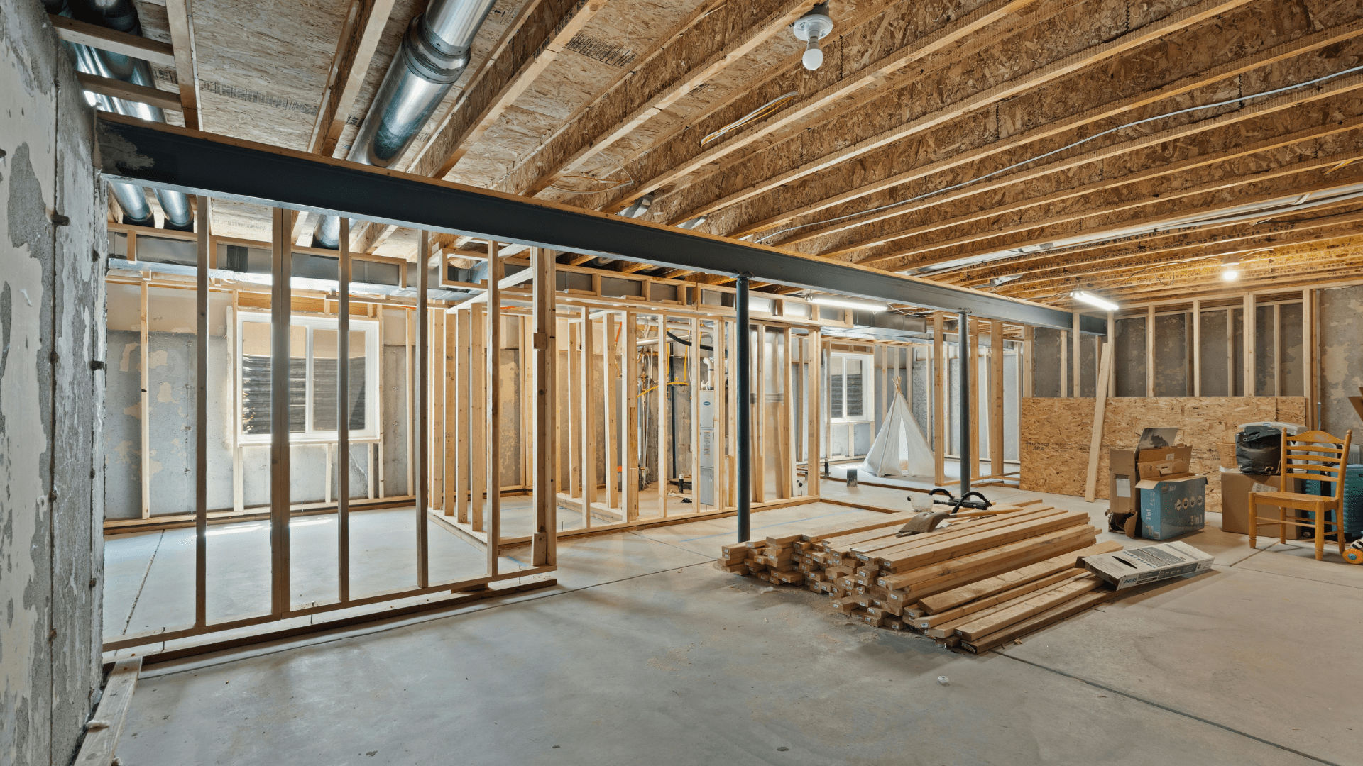 Interior of a commercial space undergoing fire damage mitigation and restoration in Pittsburgh.